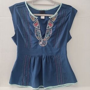 Embroidered Navy Blue Women's Top